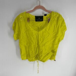Maison Scotch Women’s Fluorescent Yellow V-Neck Cap Sleeve Top Size 1